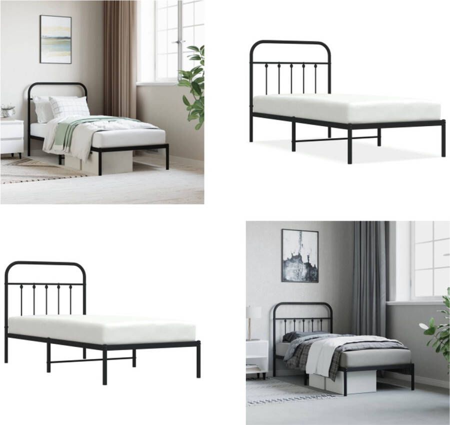 VidaXL Bedframe met hoofdbord metaal zwart 80x200 cm Bedframe Bedframes Eenpersoonsbed Bed - Foto 3