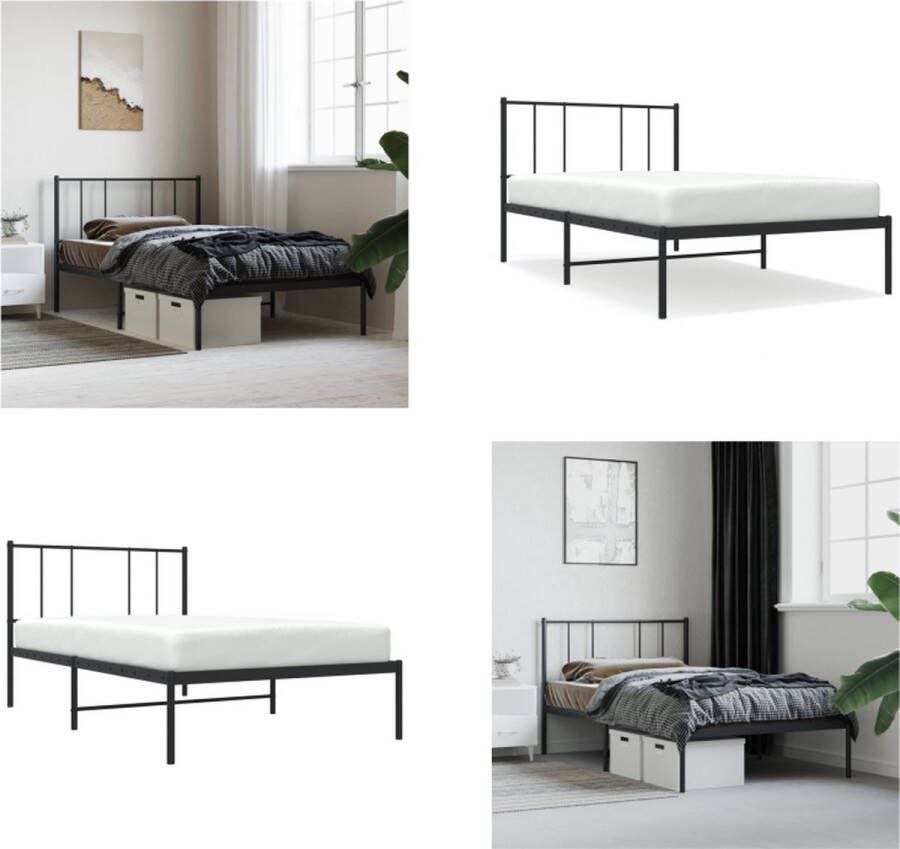 VidaXL Bedframe met hoofdbord metaal zwart 80x200 cm Bedframe Bedframes Eenpersoonsbed Bed - Foto 4