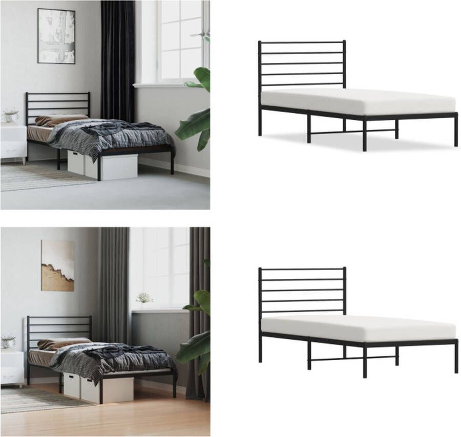 VidaXL Bedframe met hoofdbord metaal zwart 80x200 cm Bedframe Bedframes Eenpersoonsbed Bed - Foto 2