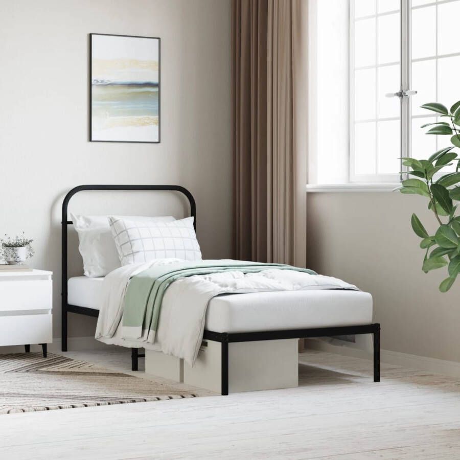 VidaXL -Bedframe-met-hoofdbord-metaal-zwart-90x190-cm - Foto 1