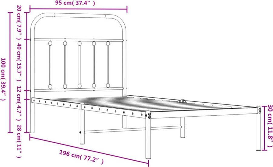 VidaXL -Bedframe-met-hoofdbord-metaal-zwart-90x190-cm - Foto 3