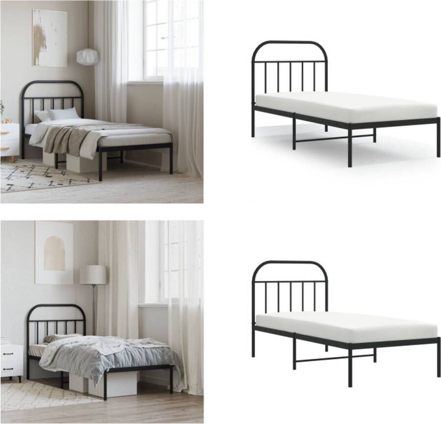 VidaXL Bedframe met hoofdbord metaal zwart 90x190 cm Bedframe Bedframes Eenpersoonsbed Bed - Foto 2