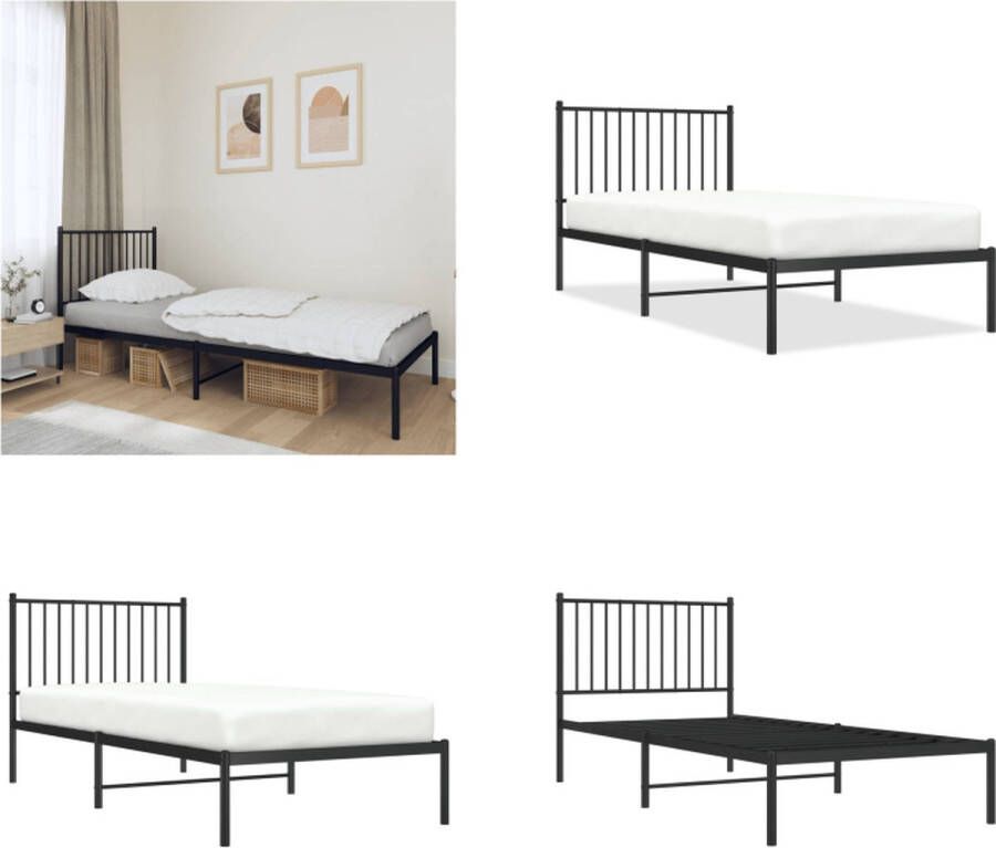 VidaXL Bedframe met hoofdbord metaal zwart 90x200 cm Bedframe Bedframes Eenpersoonsbed Bed - Foto 2