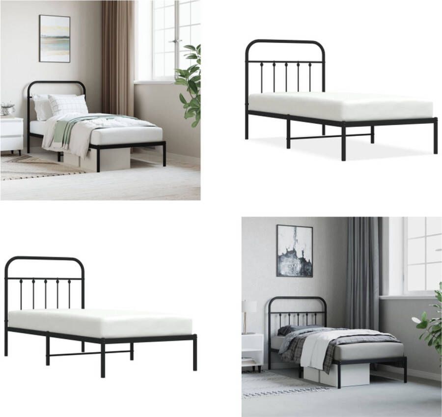 VidaXL Bedframe met hoofdbord metaal zwart 90x200 cm Bedframe Bedframes Eenpersoonsbed Bed