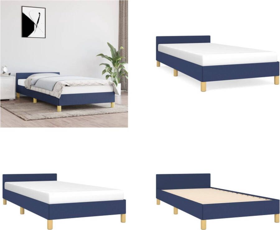 VidaXL Bedframe met hoofdbord stof blauw 80x200 cm Bedframe Met Hoofdeinde Bedframes Met Hoofdeindes Bed Slaapmeubel - Foto 2