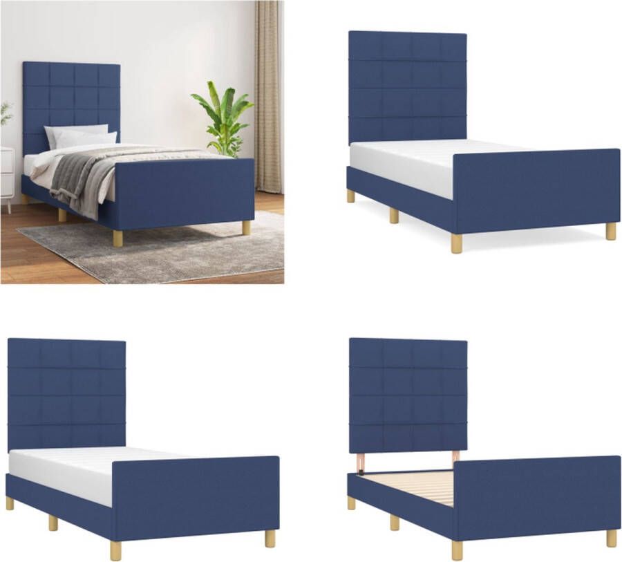 VidaXL Bedframe met hoofdbord stof blauw 80x200 cm Bedframe Met Hoofdeinde Bedframes Met Hoofdeindes Bed Slaapmeubel - Foto 1