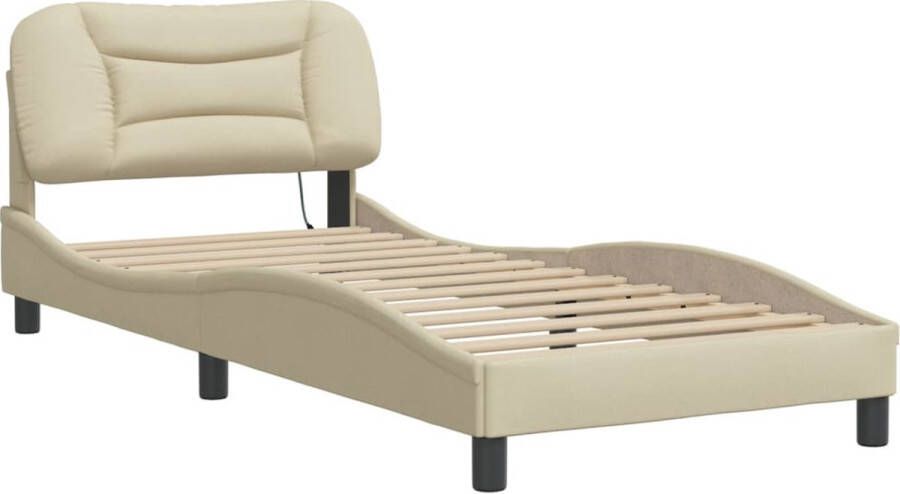 VidaXL -Bedframe-met-hoofdbord-stof-crèmekleurig-80x200-cm - Foto 3