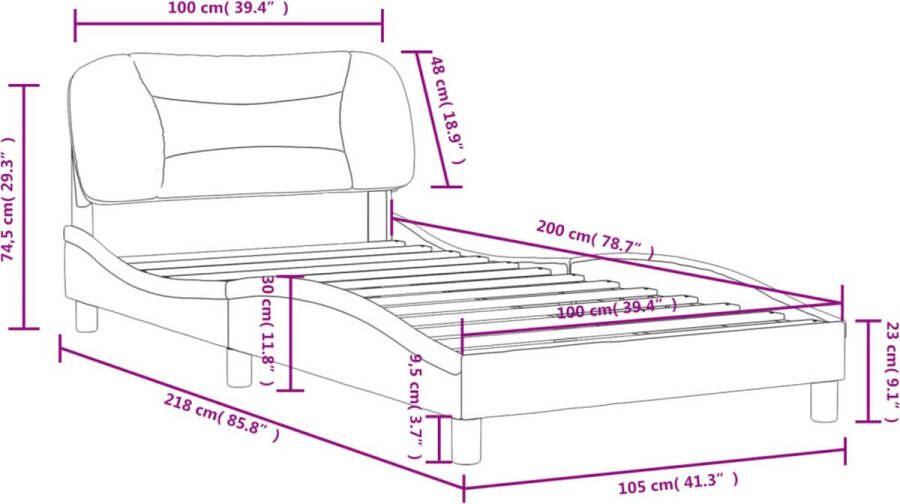 VidaXL -Bedframe-met-hoofdbord-stof-donkerbruin-100x200-cm - Foto 3