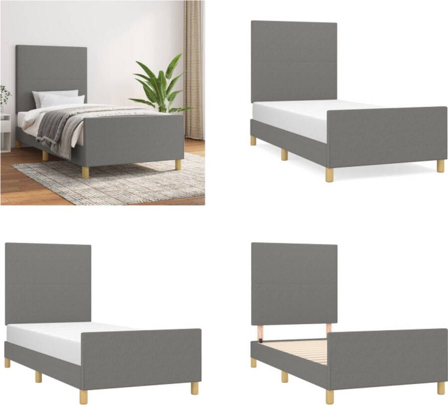 vidaXL Bedframe met hoofdbord stof donkergrijs 80x200 cm Bedframe Met Hoofdeinde Bedframes Met Hoofdeindes Bed Slaapmeubel