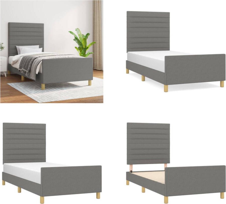 vidaXL Bedframe met hoofdbord stof donkergrijs 80x200 cm Bedframe Met Hoofdeinde Bedframes Met Hoofdeindes Bed Slaapmeubel