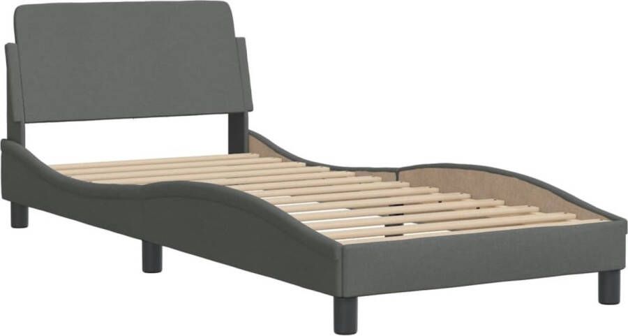 VidaXL -Bedframe-met-hoofdbord-stof-donkergrijs-90x190-cm - Foto 4