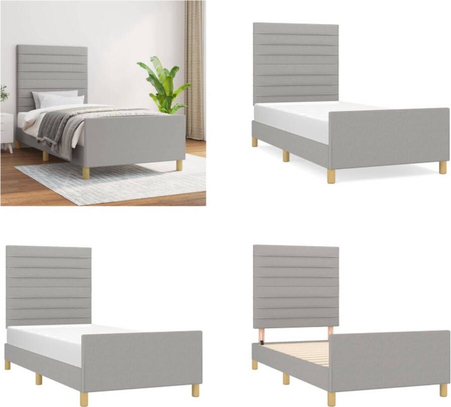 VidaXL Bedframe met hoofdbord stof lichtgrijs 80x200 cm Bedframe Met Hoofdeinde Bedframes Met Hoofdeindes Bed Slaapmeubel