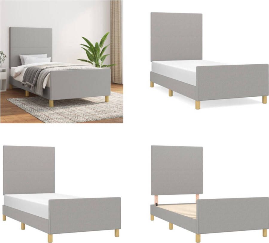 vidaXL Bedframe met hoofdbord stof lichtgrijs 80x200 cm Bedframe Met Hoofdeinde Bedframes Met Hoofdeindes Bed Slaapmeubel