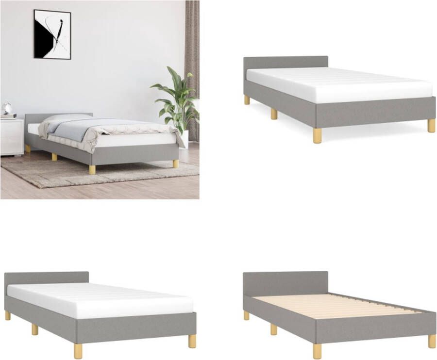 VidaXL Bedframe met hoofdbord stof lichtgrijs 80x200 cm Bedframe Met Hoofdeinde Bedframes Met Hoofdeindes Bed Slaapmeubel - Foto 1