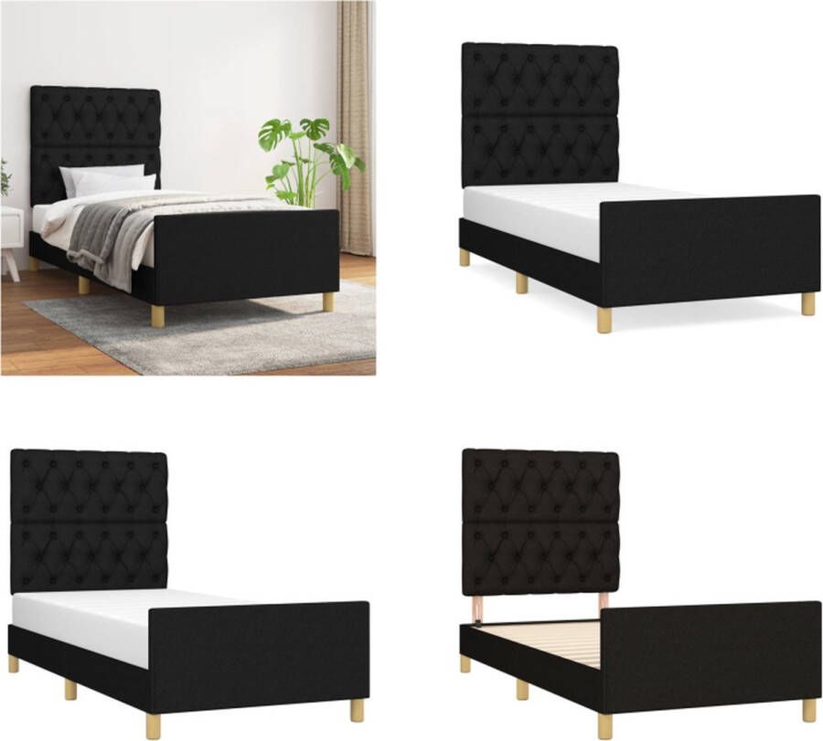 vidaXL Bedframe met hoofdbord stof zwart 80x200 cm Bedframe Met Hoofdeinde Bedframes Met Hoofdeindes Bed Slaapmeubel