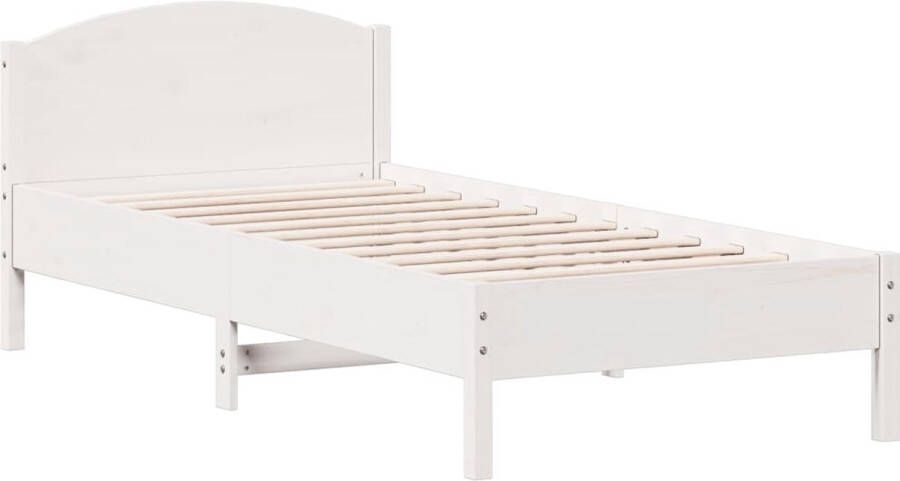 VidaXL -Bedframe-met-hoofdeinde-100x200-cm-massief-grenenhout-wit - Foto 3