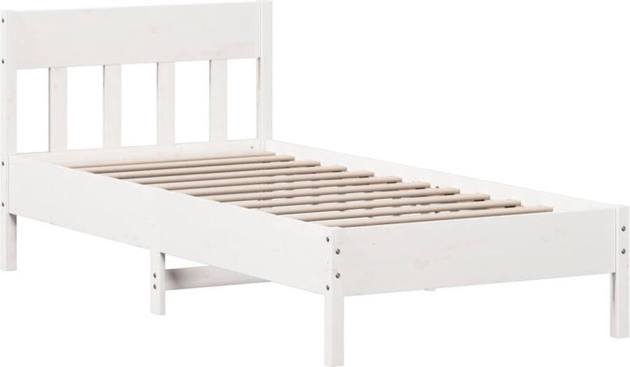 VidaXL -Bedframe-met-hoofdeinde-100x200-cm-massief-grenenhout-wit - Foto 3