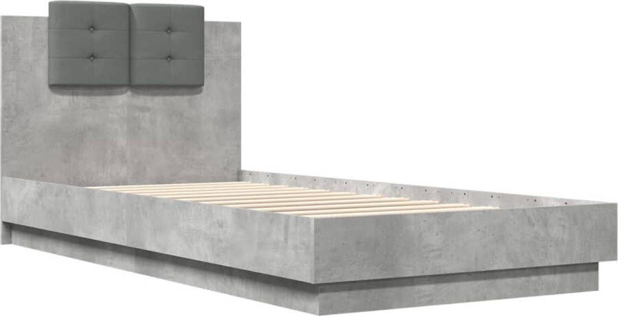 VidaXL -Bedframe-met-hoofdeinde-bewerkt-hout-betongrijs-100x200-cm - Foto 3