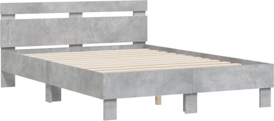 VidaXL -Bedframe-met-hoofdeinde-bewerkt-hout-betongrijs-135x190-cm - Foto 2