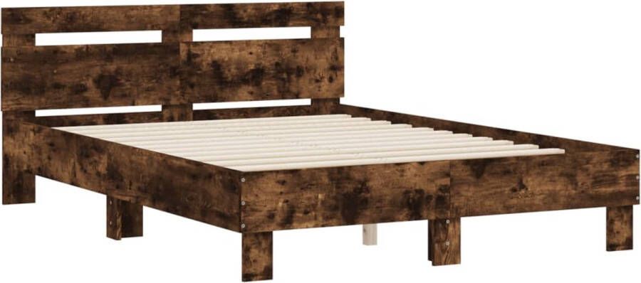 VidaXL -Bedframe-met-hoofdeinde-bewerkt-hout-gerookt-eiken-120x200-cm - Foto 4