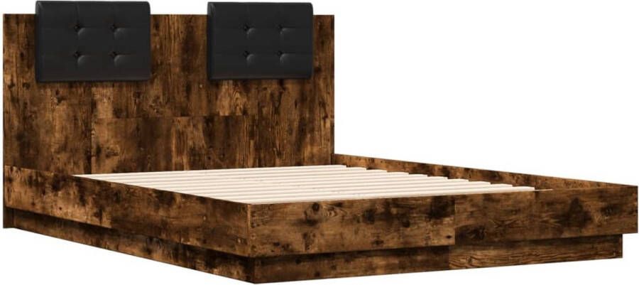VidaXL -Bedframe-met-hoofdeinde-bewerkt-hout-gerookt-eiken-135x190-cm - Foto 3