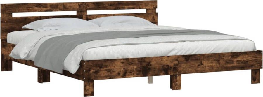 VidaXL -Bedframe-met-hoofdeinde-bewerkt-hout-gerookt-eiken-200x200-cm - Foto 3