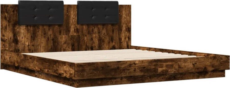 VidaXL -Bedframe-met-hoofdeinde-bewerkt-hout-gerookt-eiken-200x200-cm - Foto 4