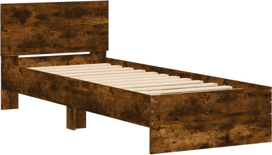VidaXL Bedframe met hoofdeinde bewerkt hout gerookt eiken 90x190 cm Bed Frame Houten Bed Bruine Bed Tweepersoonsbed King Size Bed - Foto 8
