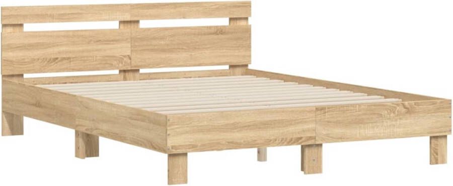 VidaXL -Bedframe-met-hoofdeinde-bewerkt-hout-sonoma-eiken-150x200-cm - Foto 2