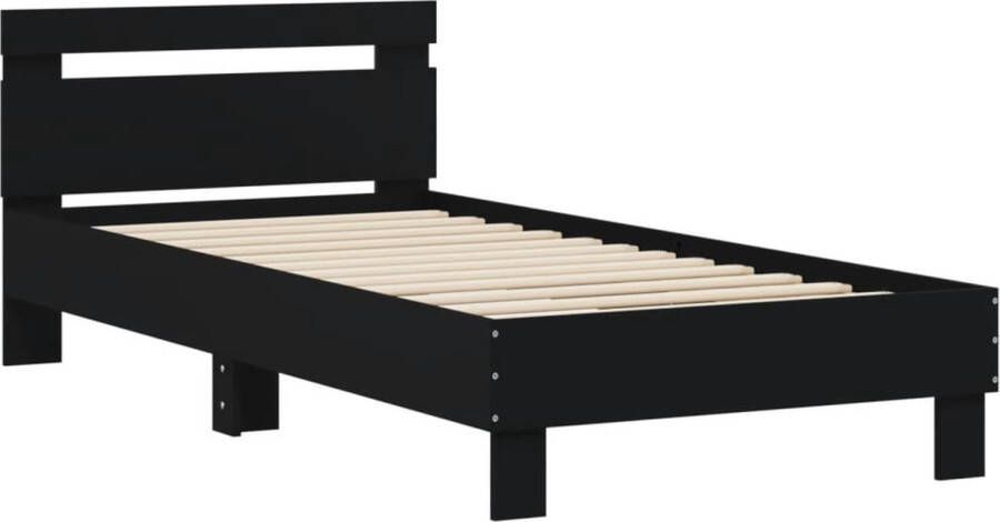 VidaXL -Bedframe-met-hoofdeinde-bewerkt-hout-zwart-90x200-cm - Foto 2