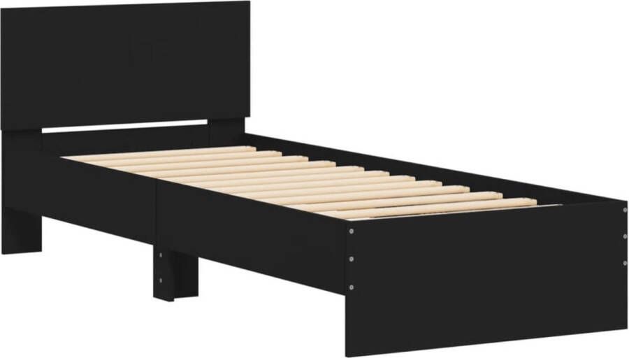 VidaXL -Bedframe-met-hoofdeinde-bewerkt-hout-zwart-90x200-cm - Foto 3