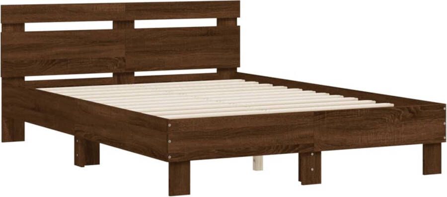VidaXL -Bedframe-met-hoofdeinde-bruin-eikenkleurig-135x190-cm - Foto 3