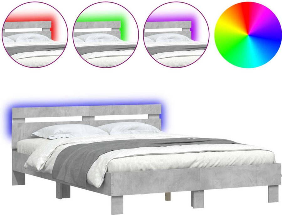 VidaXL -Bedframe-met-hoofdeinde-en-LED-betongrijs-150x200-cm - Foto 3