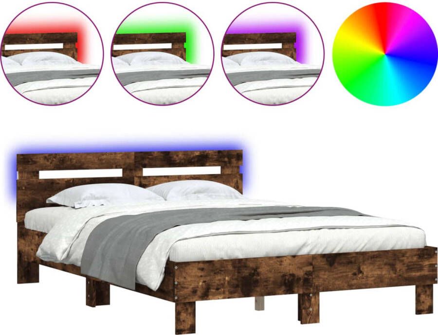 VidaXL -Bedframe-met-hoofdeinde-en-LED-gerookt-eikenkleurig-120x200-cm - Foto 3