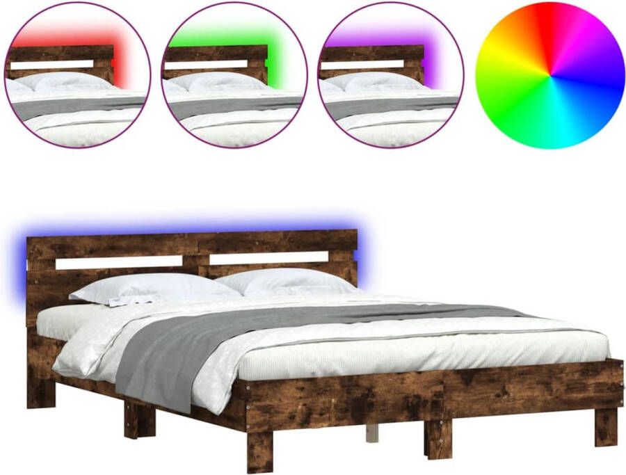 VidaXL -Bedframe-met-hoofdeinde-en-LED-gerookt-eikenkleurig-150x200-cm - Foto 3