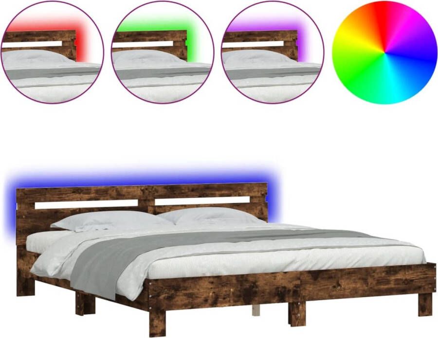 VidaXL -Bedframe-met-hoofdeinde-en-LED-gerookt-eikenkleurig-180x200-cm - Foto 3