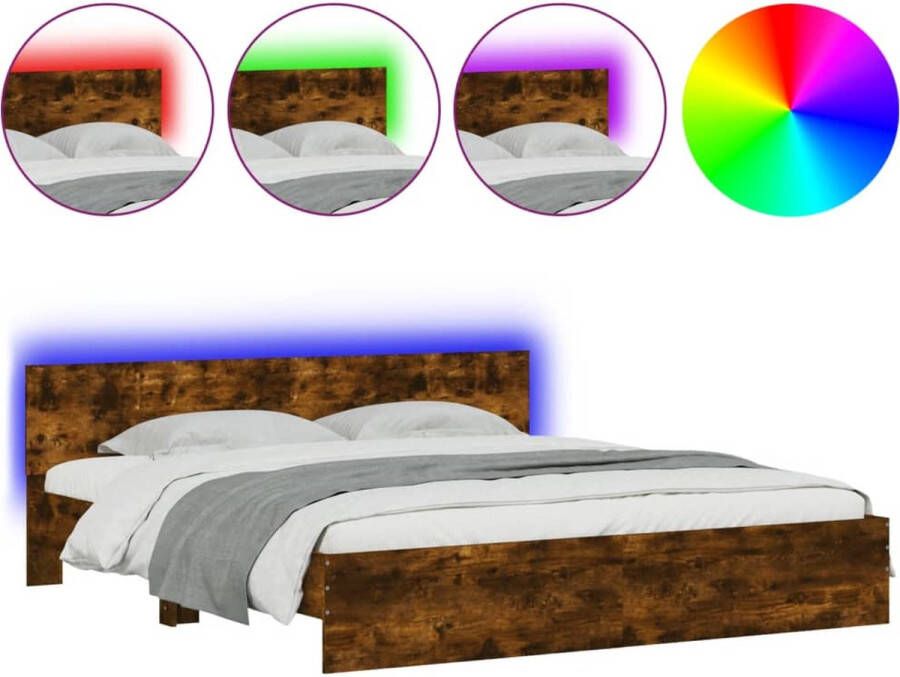 VidaXL -Bedframe-met-hoofdeinde-en-LED-gerookt-eikenkleurig-180x200-cm - Foto 3