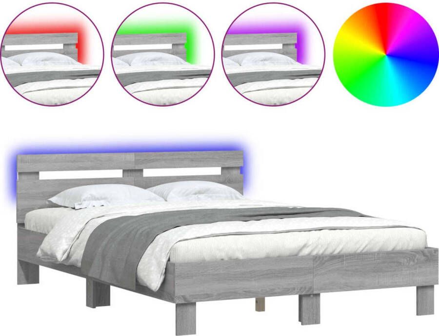 VidaXL -Bedframe-met-hoofdeinde-en-LED-grijs-sonoma-eiken-120x190-cm - Foto 2