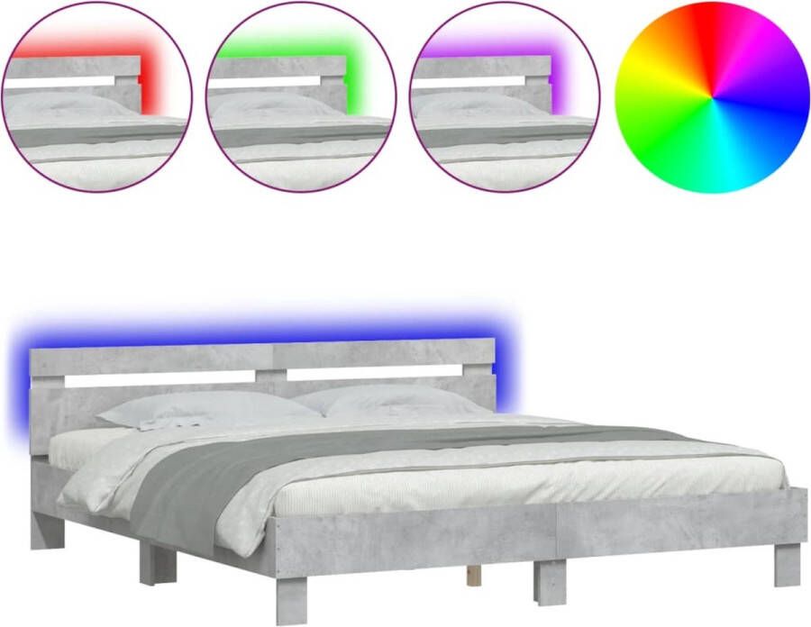 VidaXL -Bedframe-met-hoofdeinde-en-LED-licht-betongrijs-160x200-cm - Foto 3