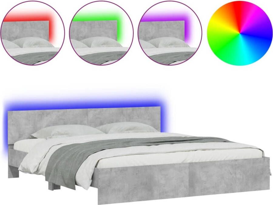 VidaXL -Bedframe-met-hoofdeinde-en-LED-licht-betongrijs-180x200-cm - Foto 3