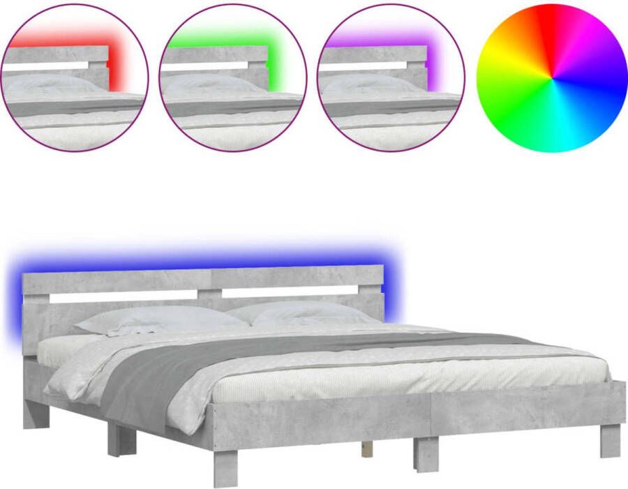 VidaXL -Bedframe-met-hoofdeinde-en-LED-licht-betongrijs-200x200-cm - Foto 3