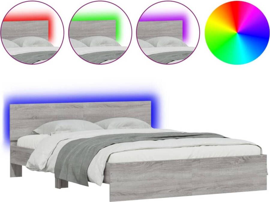 VidaXL -Bedframe-met-hoofdeinde-en-LED-licht-grijs-sonoma-160x200-cm - Foto 3