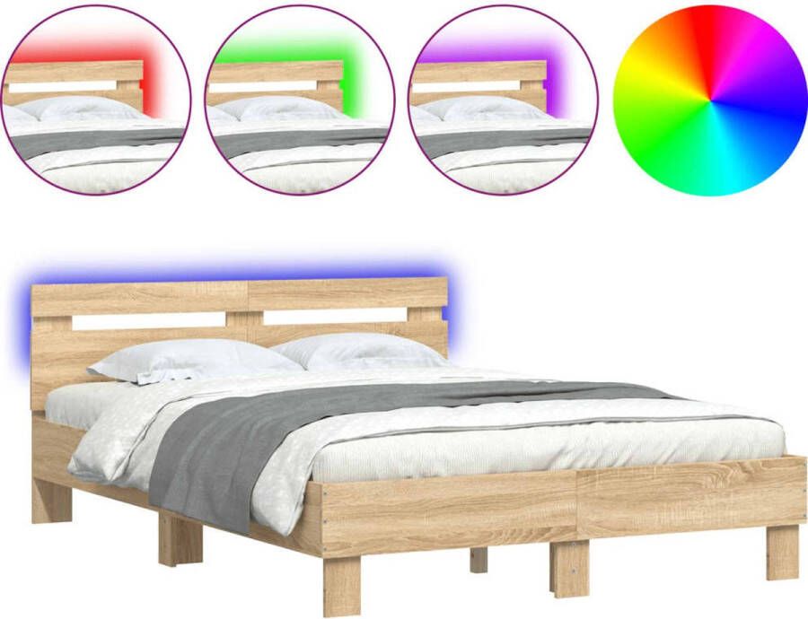 VidaXL -Bedframe-met-hoofdeinde-en-LED-sonoma-eikenkleurig-120x200-cm - Foto 3