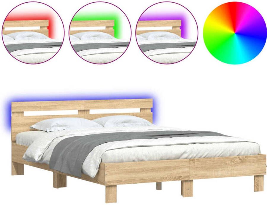 VidaXL Bedframe met hoofdeinde en LED sonoma eikenkleurig 140x190 cm - Foto 2