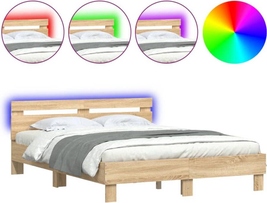 VidaXL -Bedframe-met-hoofdeinde-en-LED-sonoma-eikenkleurig-150x200-cm - Foto 3