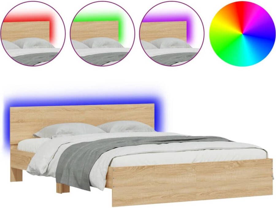 VidaXL -Bedframe-met-hoofdeinde-en-LED-sonoma-eikenkleurig-150x200-cm - Foto 3