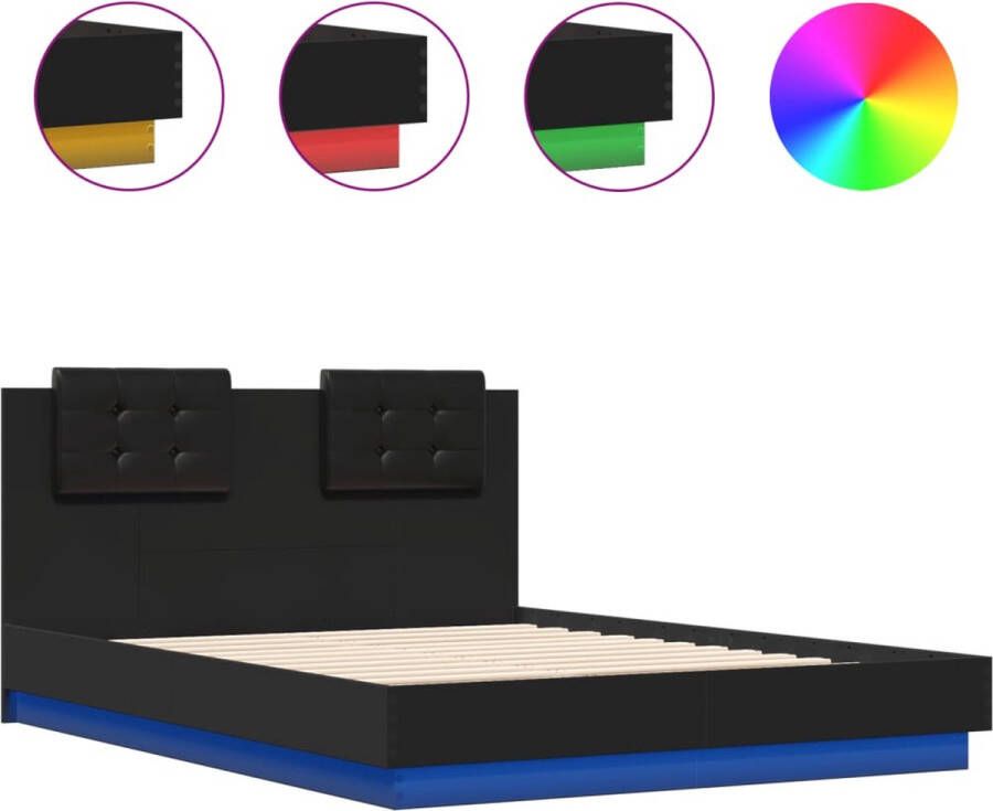 VidaXL -Bedframe-met-hoofdeinde-en-LED-verlichting-zwart-120x190-cm - Foto 2