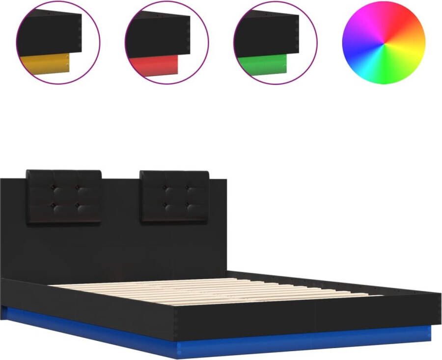 VidaXL -Bedframe-met-hoofdeinde-en-LED-verlichting-zwart-150x200-cm - Foto 3