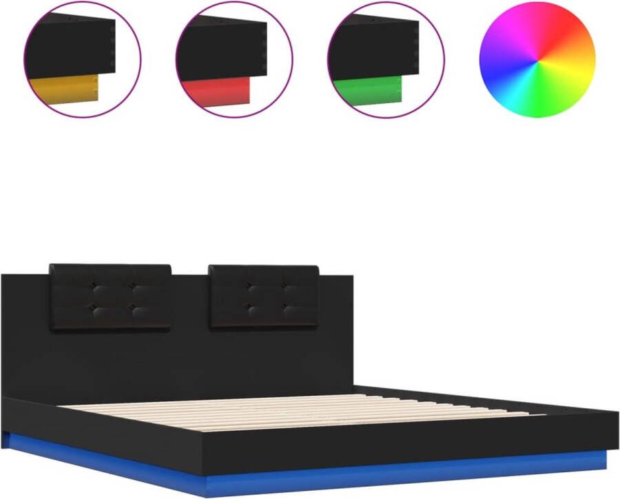 VidaXL -Bedframe-met-hoofdeinde-en-LED-verlichting-zwart-200x200-cm