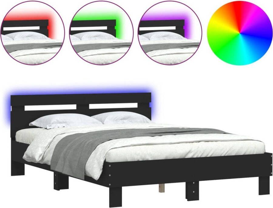 VidaXL -Bedframe-met-hoofdeinde-en-LED-zwart-135x190-cm